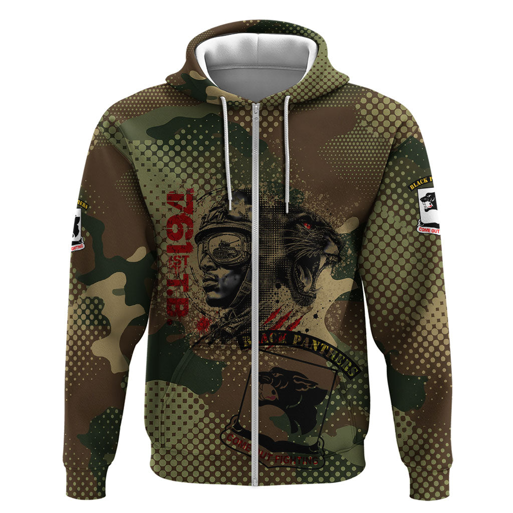 761st Tank Battalion Black Panthers Zip Hoodie Come Out Fighting Military - Camouflage Halftone