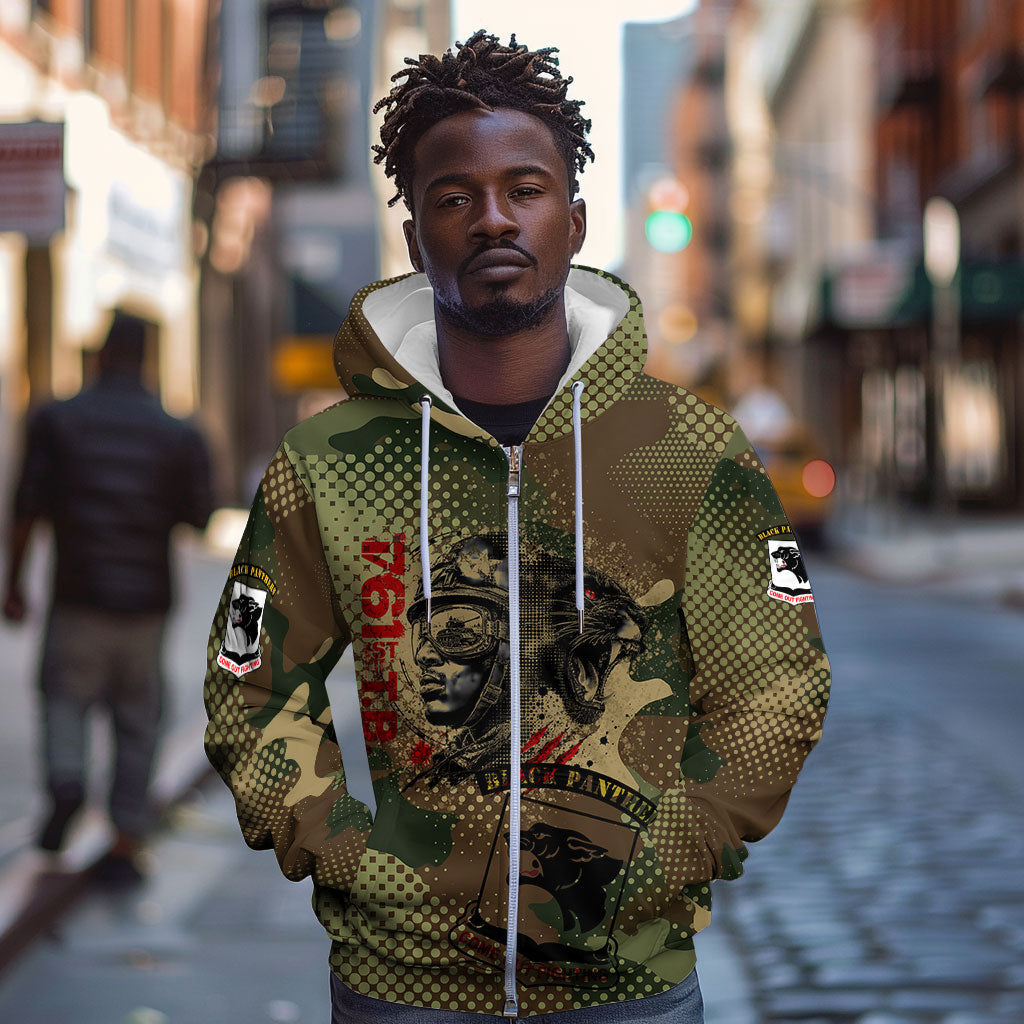 761st Tank Battalion Black Panthers Zip Hoodie Come Out Fighting Military - Camouflage Halftone
