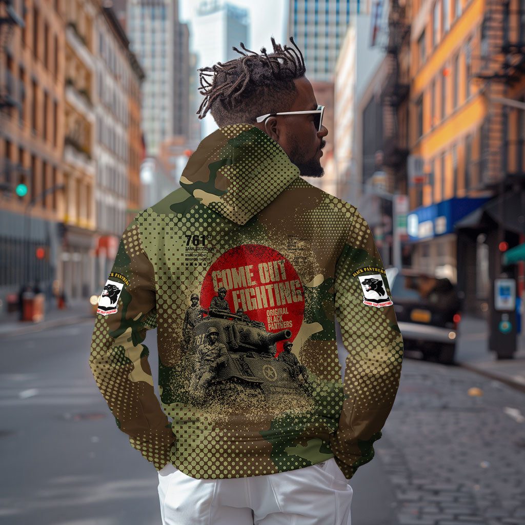 761st Tank Battalion Black Panthers Zip Hoodie Come Out Fighting Military - Camouflage Halftone