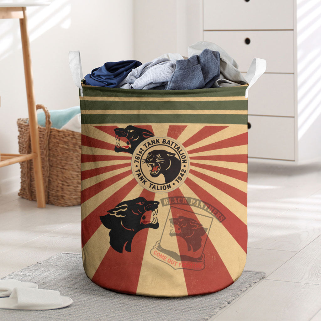 Black Panthers 761st Tank Battalion Laundry Basket Come Out Fighting Retro Military