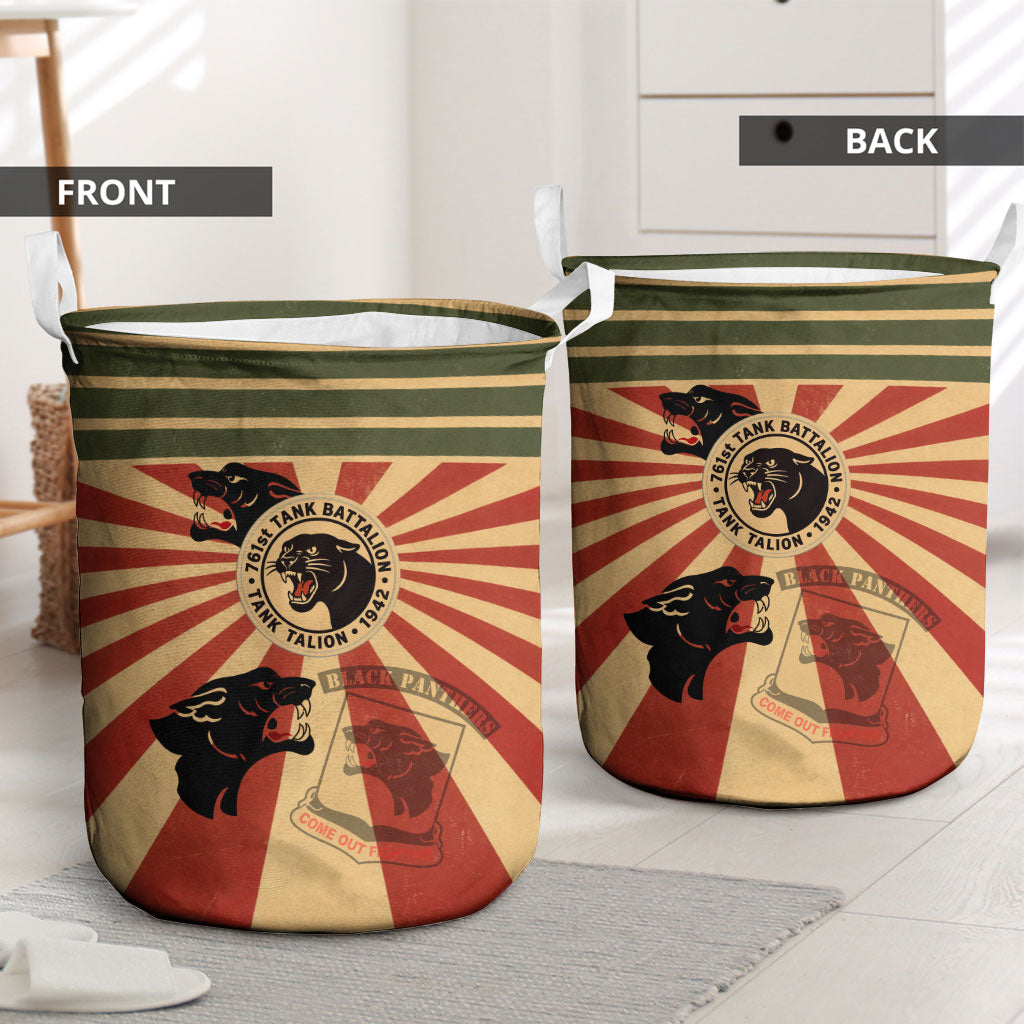 Black Panthers 761st Tank Battalion Laundry Basket Come Out Fighting Retro Military