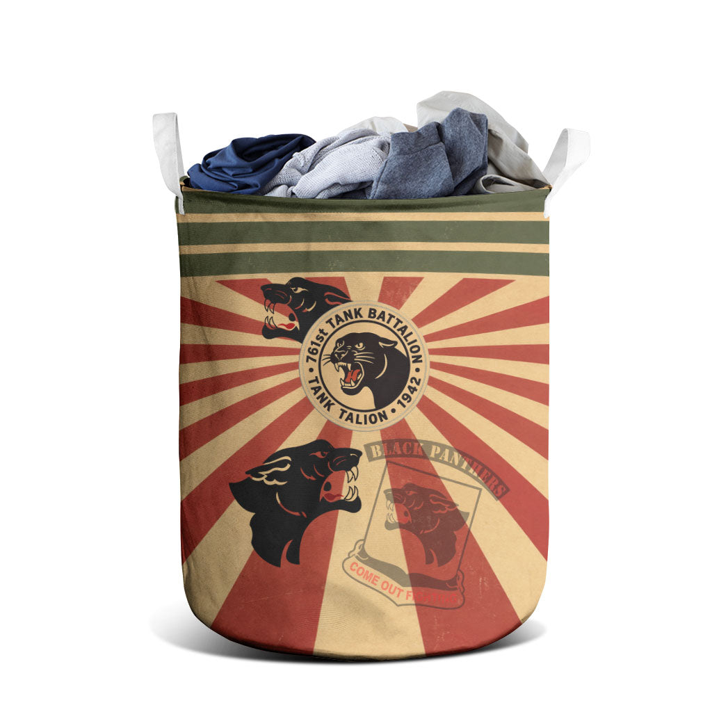 Black Panthers 761st Tank Battalion Laundry Basket Come Out Fighting Retro Military