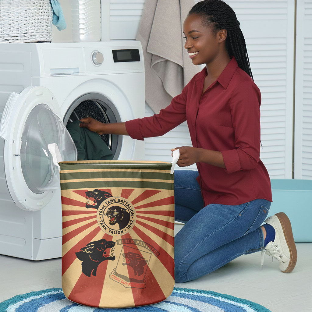 Black Panthers 761st Tank Battalion Laundry Basket Come Out Fighting Retro Military