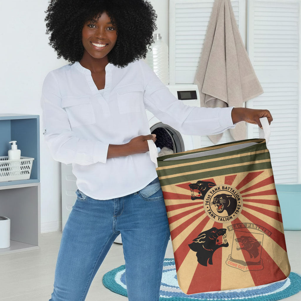 Black Panthers 761st Tank Battalion Laundry Basket Come Out Fighting Retro Military