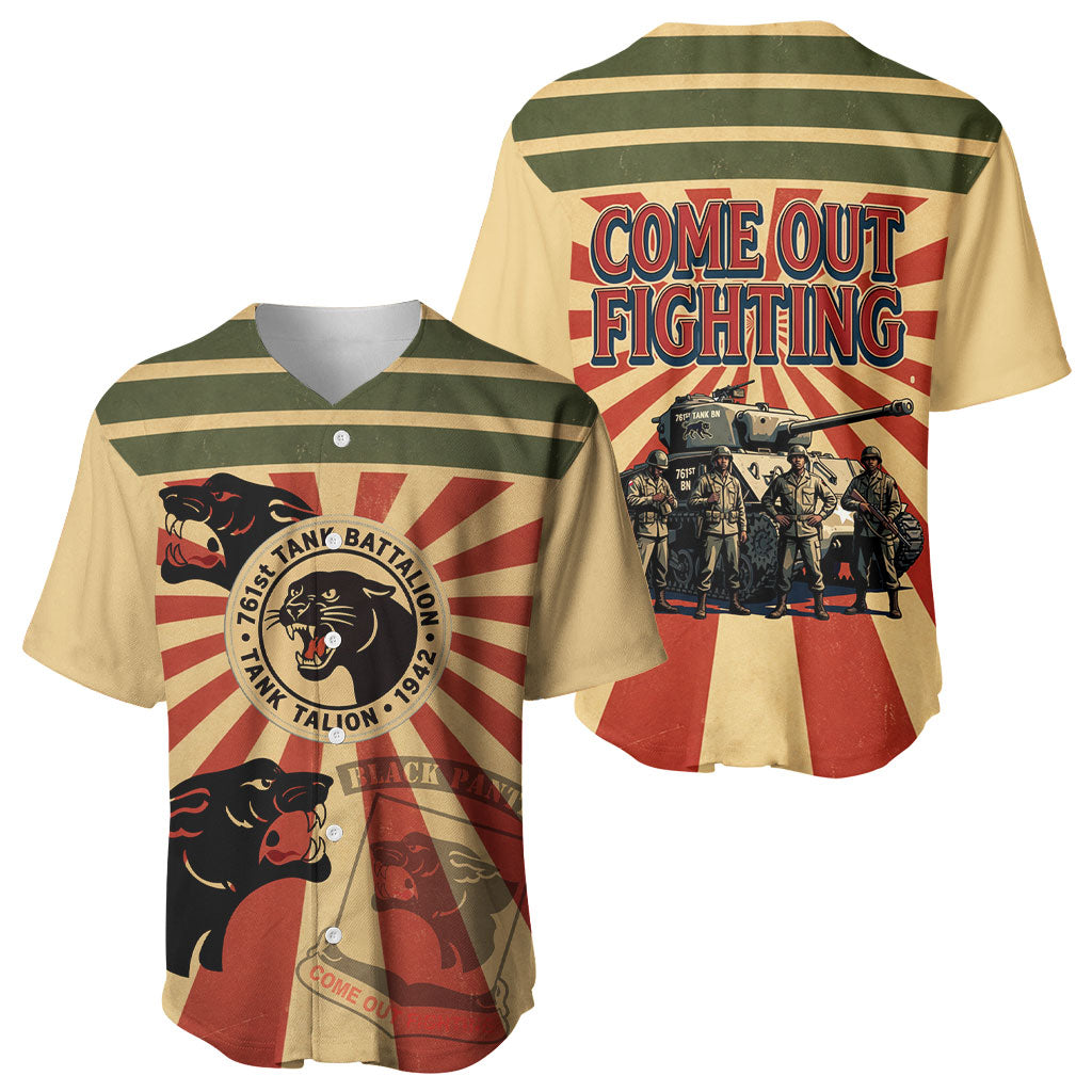 Black Panthers 761st Tank Battalion Baseball Jersey Come Out Fighting Retro Military