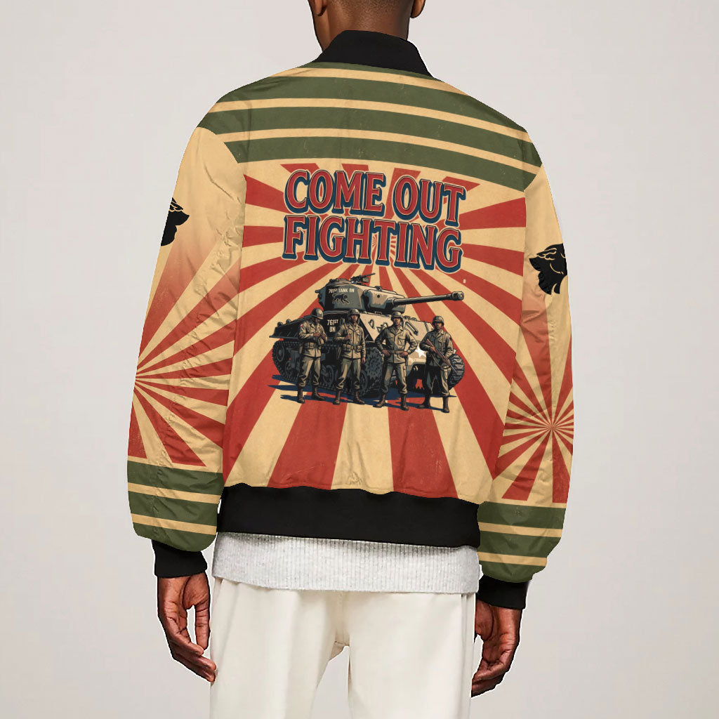 Black Panthers 761st Tank Battalion Bomber Jacket Come Out Fighting Retro Military