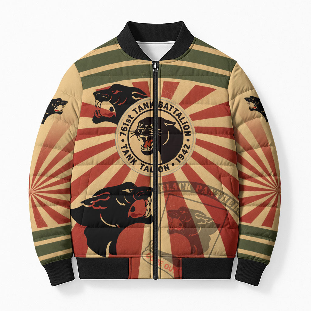 Black Panthers 761st Tank Battalion Bomber Puffer Jacket Come Out Fighting Retro Military