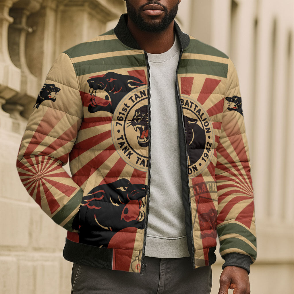 Black Panthers 761st Tank Battalion Bomber Puffer Jacket Come Out Fighting Retro Military