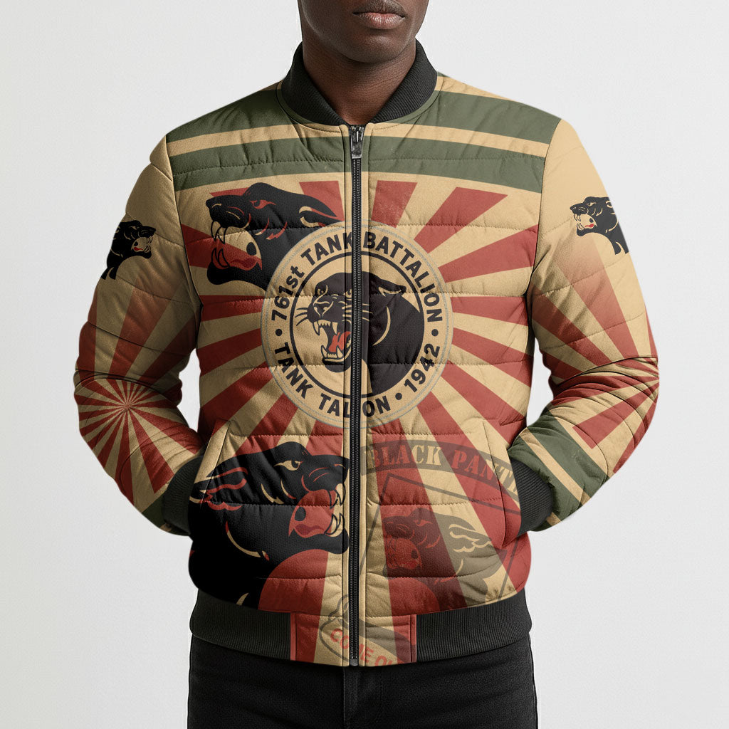 Black Panthers 761st Tank Battalion Bomber Puffer Jacket Come Out Fighting Retro Military