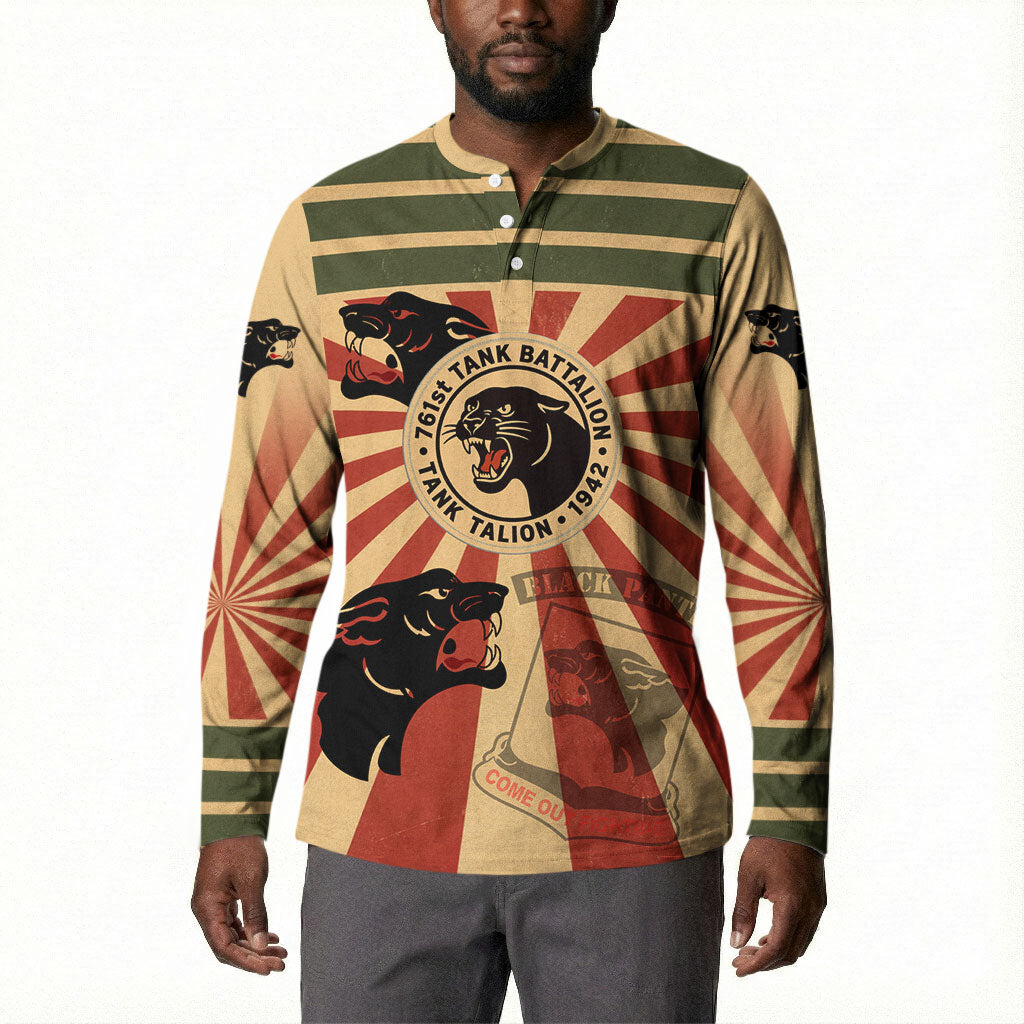 Black Panthers 761st Tank Battalion Button Sweatshirt Come Out Fighting Retro Military