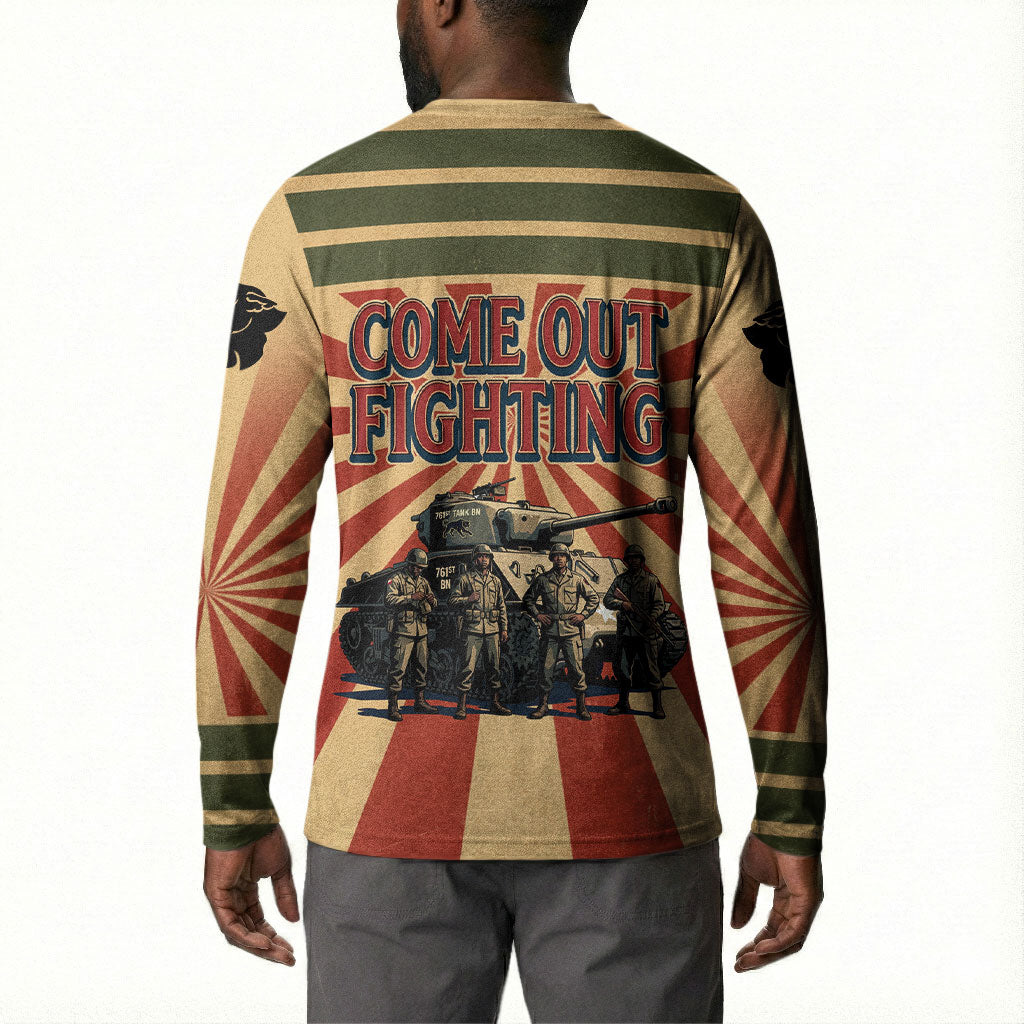 Black Panthers 761st Tank Battalion Button Sweatshirt Come Out Fighting Retro Military