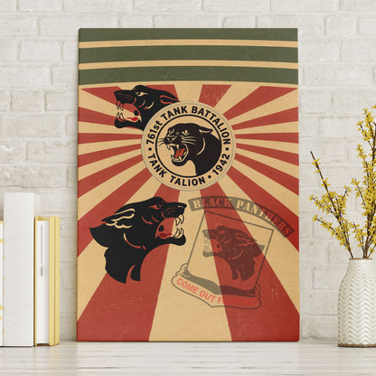 Black Panthers 761st Tank Battalion Canvas Wall Art Come Out Fighting Retro Military