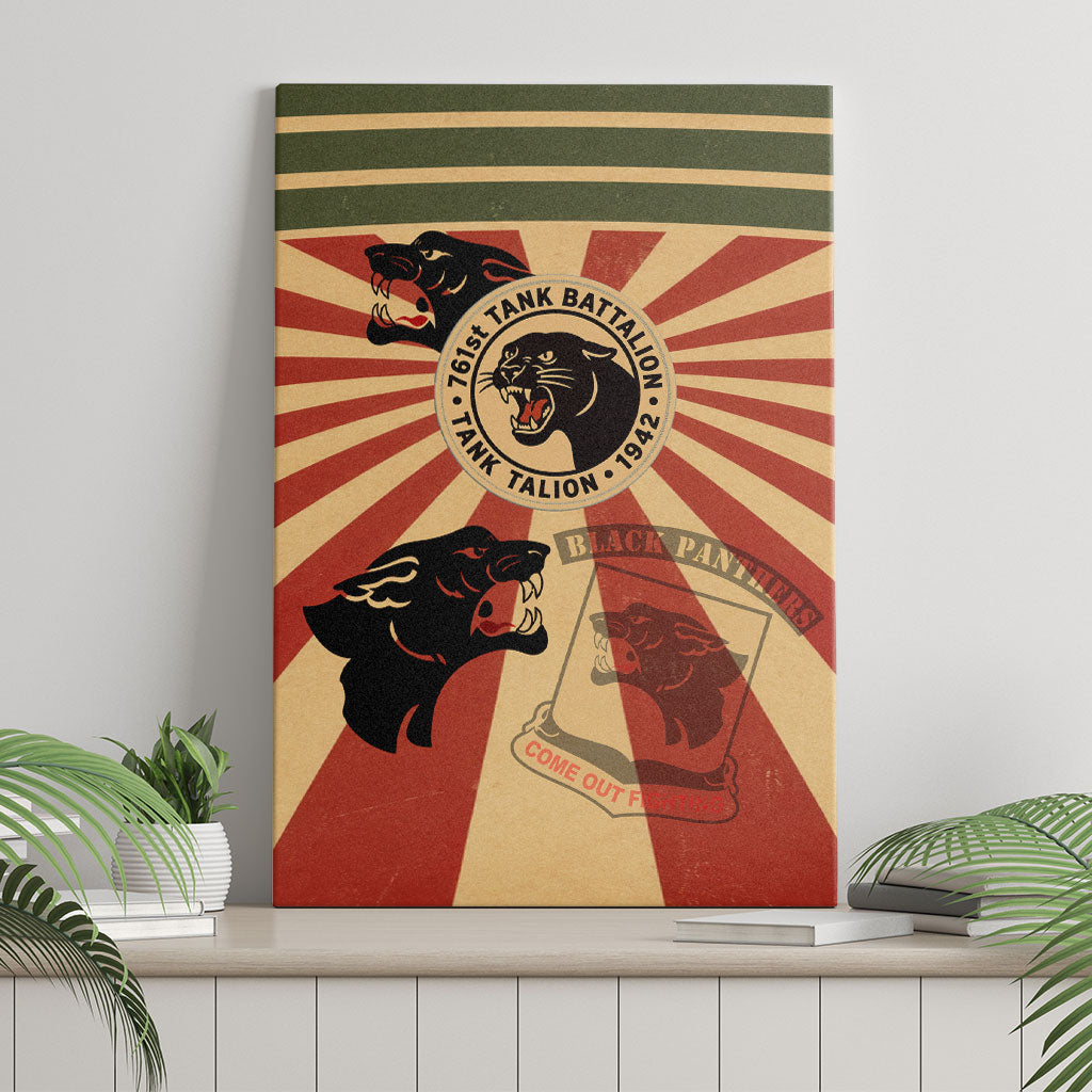 Black Panthers 761st Tank Battalion Canvas Wall Art Come Out Fighting Retro Military