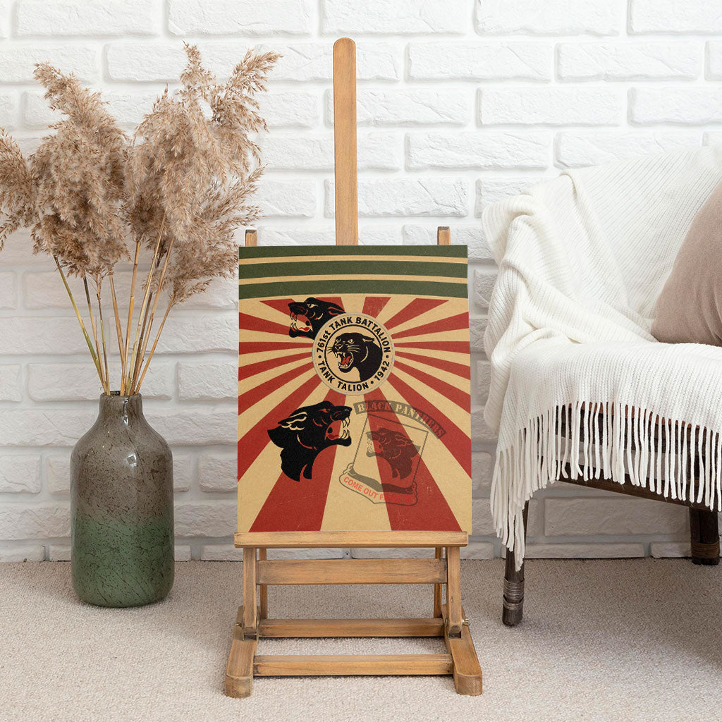 Black Panthers 761st Tank Battalion Canvas Wall Art Come Out Fighting Retro Military