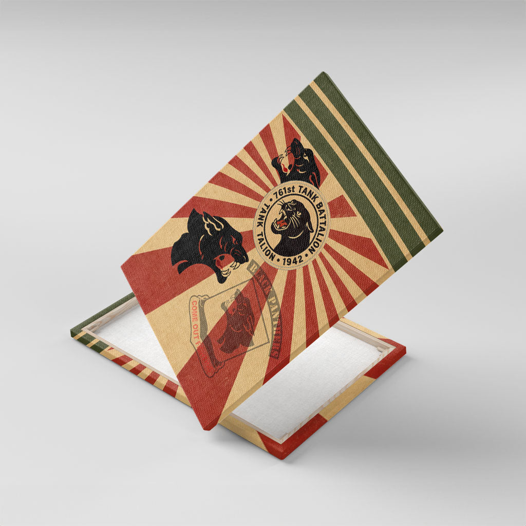 Black Panthers 761st Tank Battalion Canvas Wall Art Come Out Fighting Retro Military