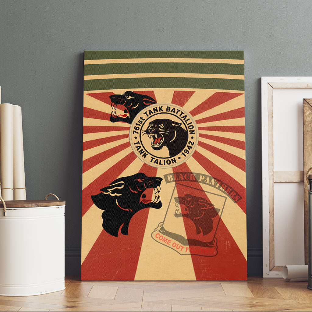 Black Panthers 761st Tank Battalion Canvas Wall Art Come Out Fighting Retro Military