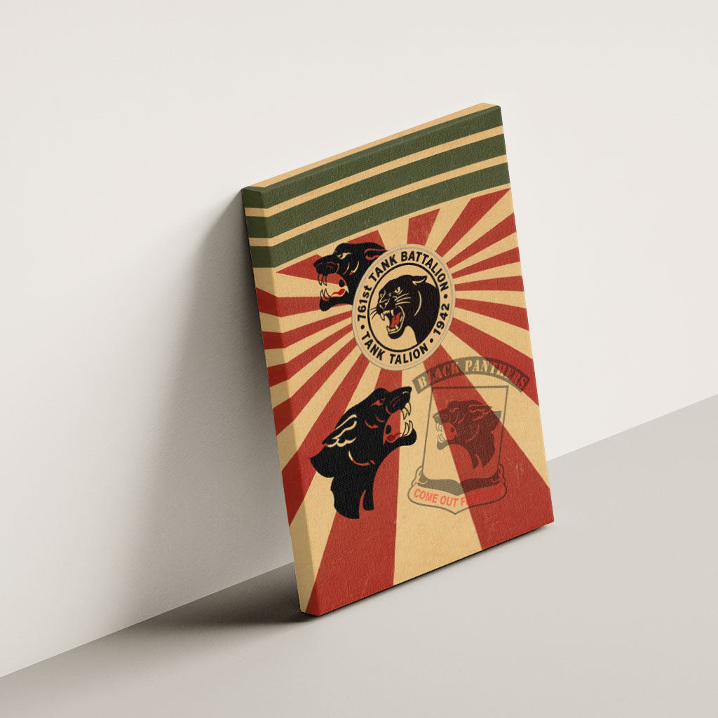 Black Panthers 761st Tank Battalion Canvas Wall Art Come Out Fighting Retro Military
