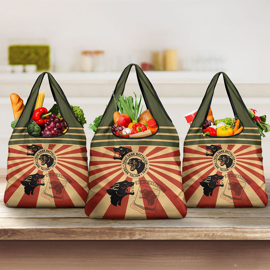 Black Panthers 761st Tank Battalion Grocery Bag Come Out Fighting Retro Military