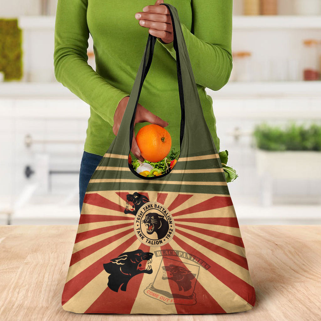 Black Panthers 761st Tank Battalion Grocery Bag Come Out Fighting Retro Military