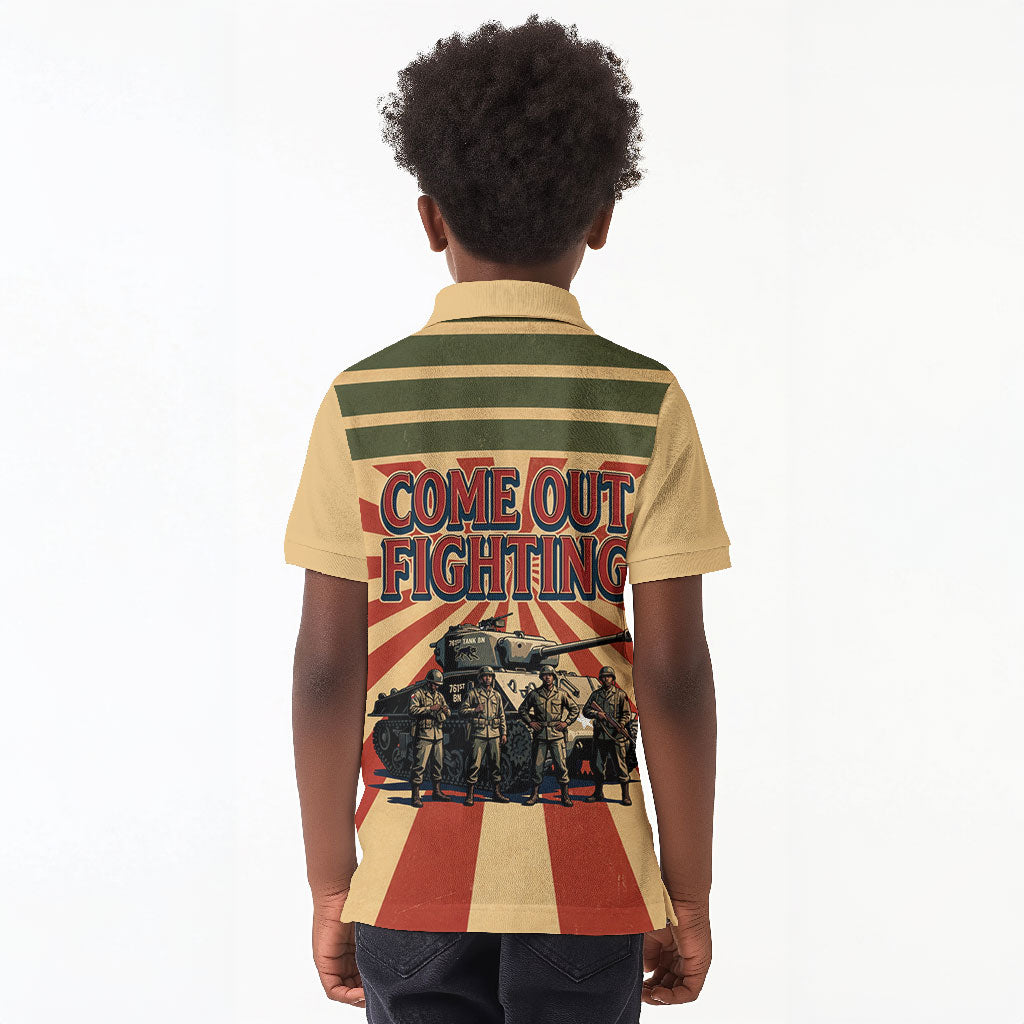 Black Panthers 761st Tank Battalion Kid Polo Shirt Come Out Fighting Retro Military