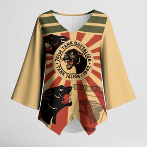 Black Panthers 761st Tank Battalion Kimono Sleeve Blouse Come Out Fighting Retro Military
