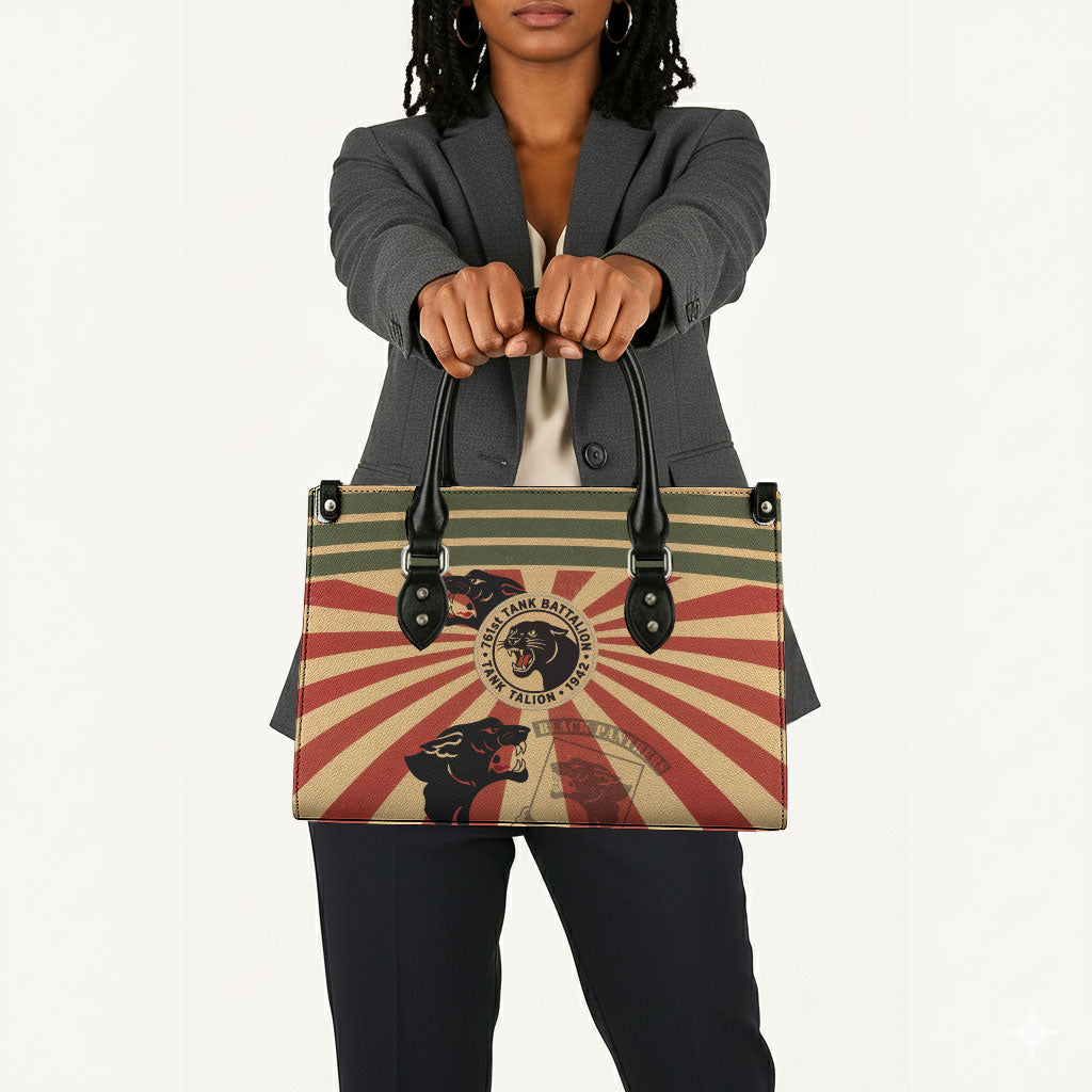Black Panthers 761st Tank Battalion Leather Bag Come Out Fighting Retro Military