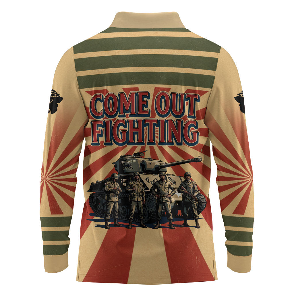 Black Panthers 761st Tank Battalion Long Sleeve Polo Shirt Come Out Fighting Retro Military