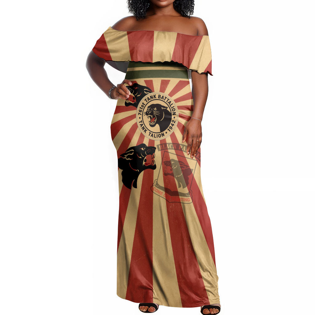 Black Panthers 761st Tank Battalion Off Shoulder Maxi Dress Come Out Fighting Retro Military