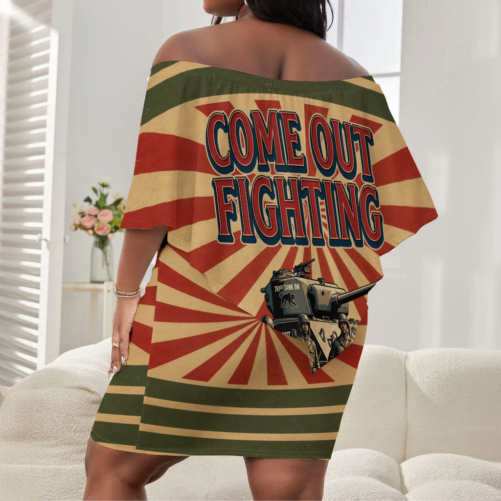 Black Panthers 761st Tank Battalion Off Shoulder Short Dress Come Out Fighting Retro Military
