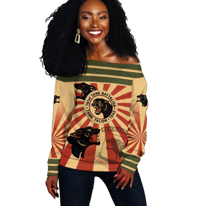 Black Panthers 761st Tank Battalion Off Shoulder Sweater Come Out Fighting Retro Military