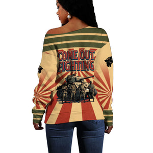 Black Panthers 761st Tank Battalion Off Shoulder Sweater Come Out Fighting Retro Military