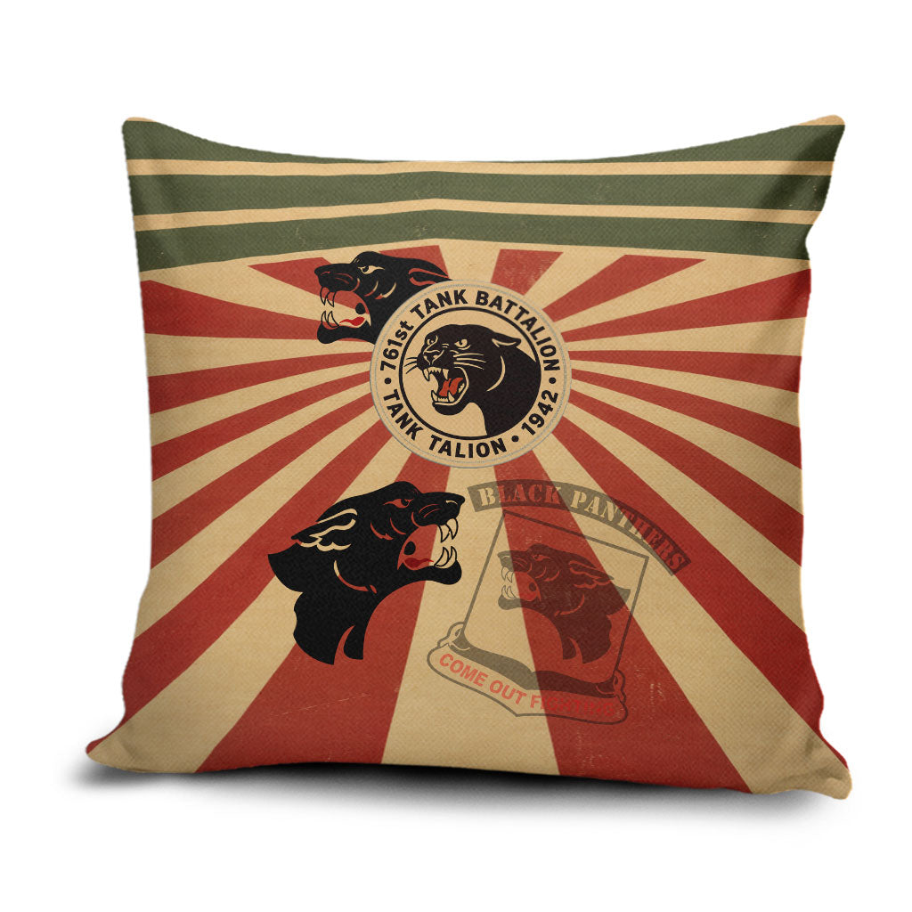 Black Panthers 761st Tank Battalion Pillow Cover Come Out Fighting Retro Military