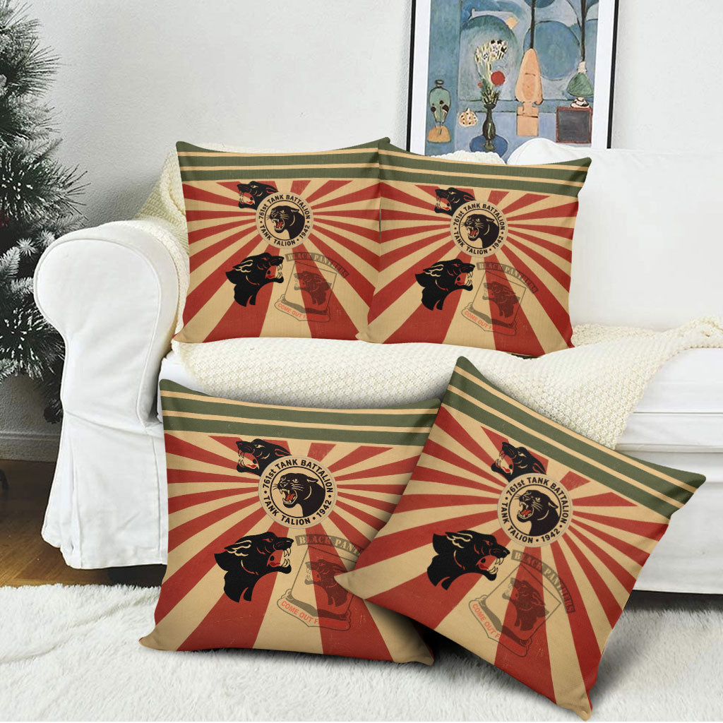 Black Panthers 761st Tank Battalion Pillow Cover Come Out Fighting Retro Military