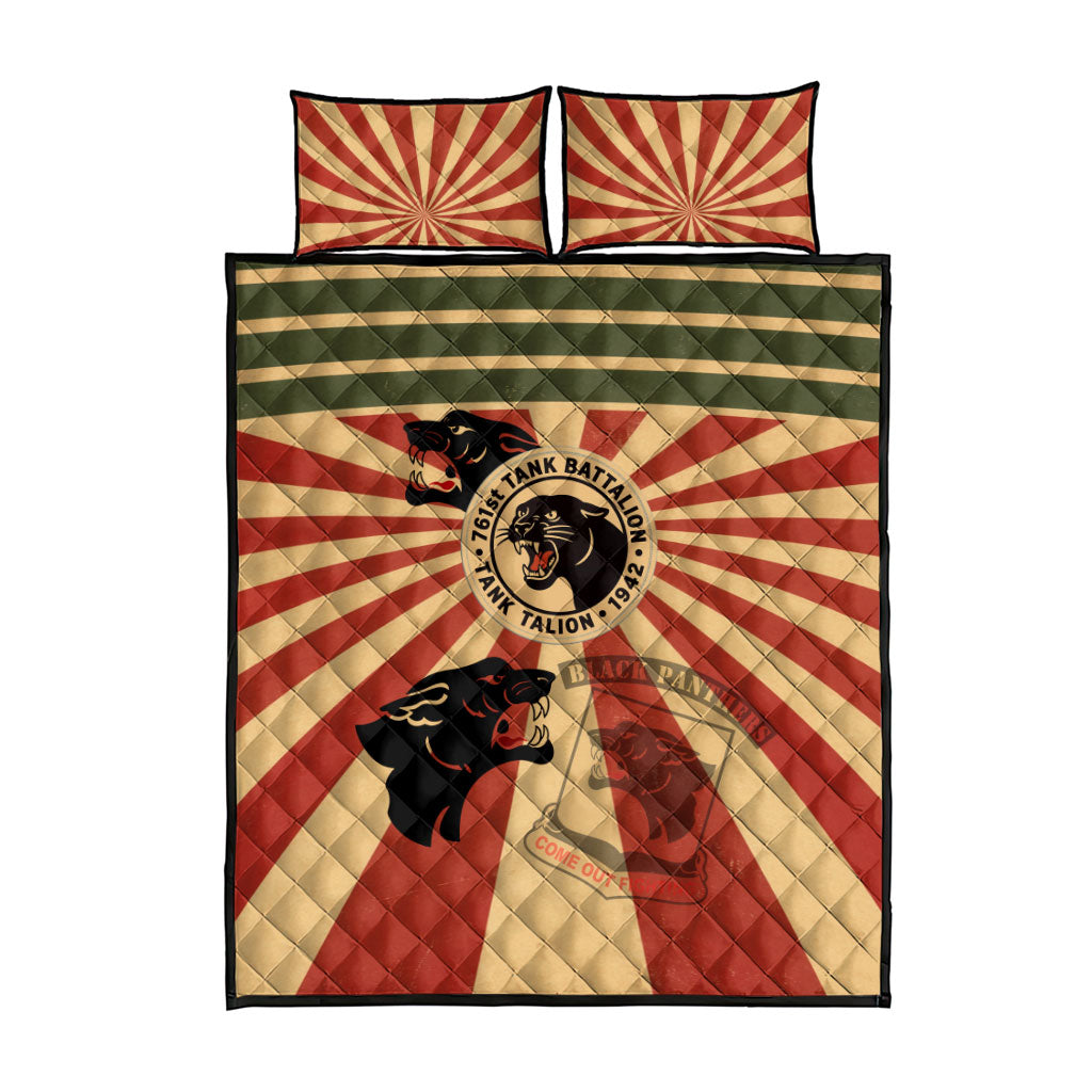 Black Panthers 761st Tank Battalion Quilt Bed Set Come Out Fighting Retro Military
