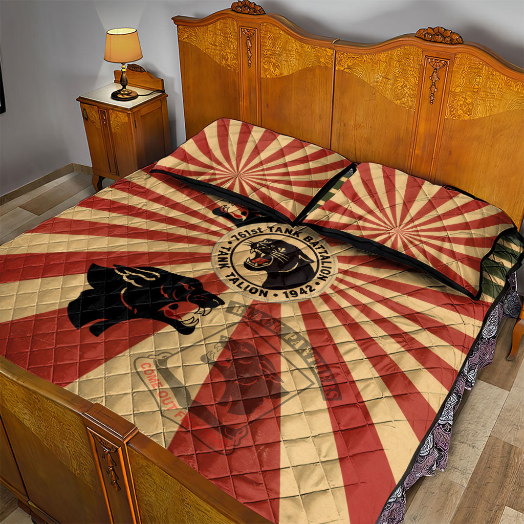 Black Panthers 761st Tank Battalion Quilt Bed Set Come Out Fighting Retro Military