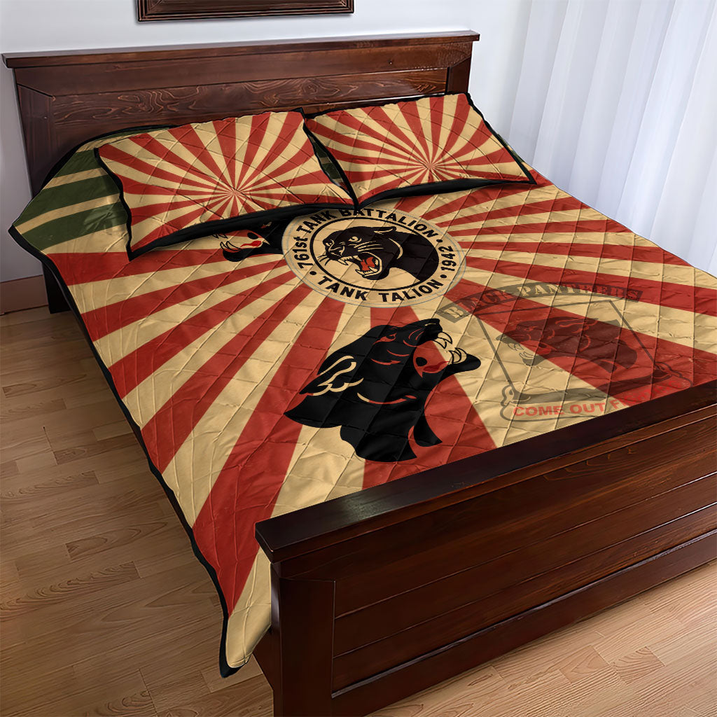 Black Panthers 761st Tank Battalion Quilt Bed Set Come Out Fighting Retro Military