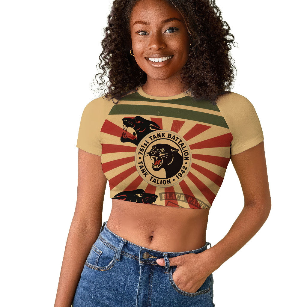 Black Panthers 761st Tank Battalion Raglan Cropped T shirt Come Out Fighting Retro Military