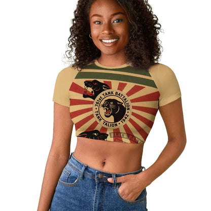 Black Panthers 761st Tank Battalion Raglan Cropped T shirt Come Out Fighting Retro Military