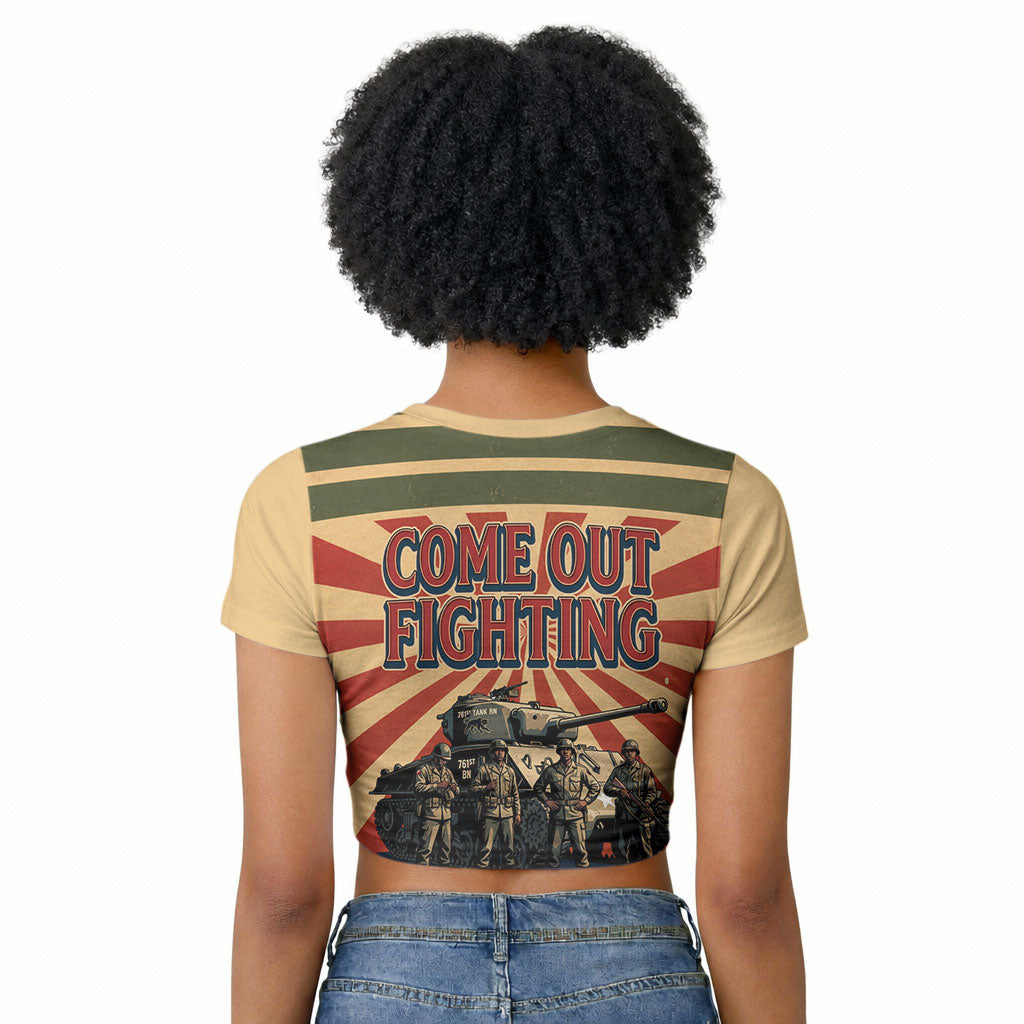 Black Panthers 761st Tank Battalion Raglan Cropped T shirt Come Out Fighting Retro Military