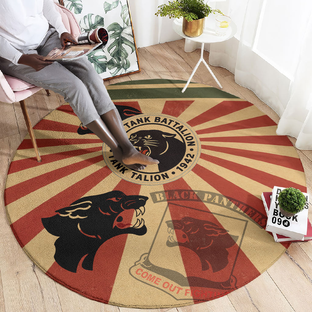 Black Panthers 761st Tank Battalion Round Carpet Come Out Fighting Retro Military