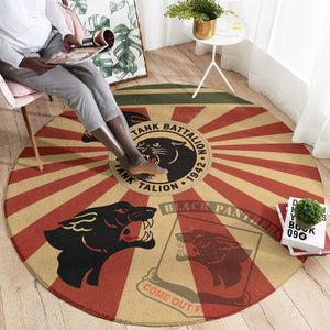 Black Panthers 761st Tank Battalion Round Carpet Come Out Fighting Retro Military