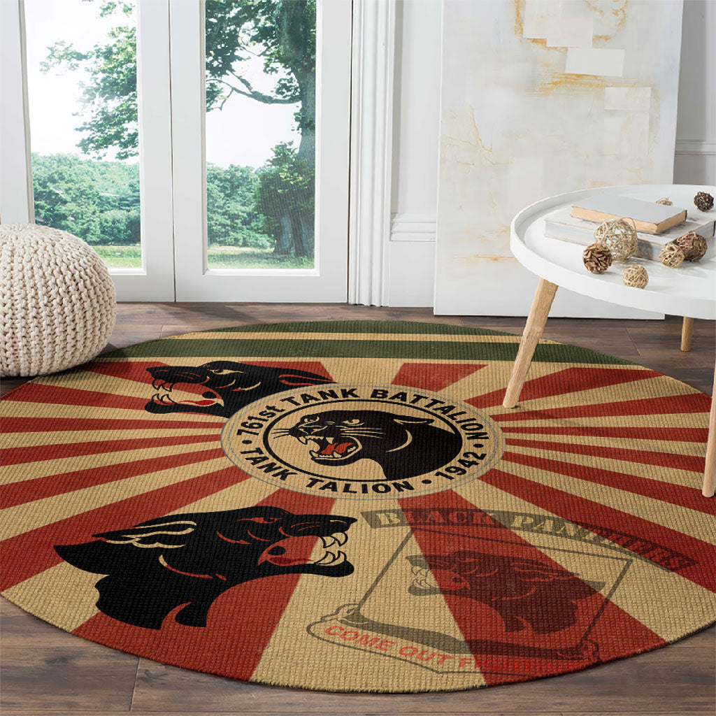 Black Panthers 761st Tank Battalion Round Carpet Come Out Fighting Retro Military
