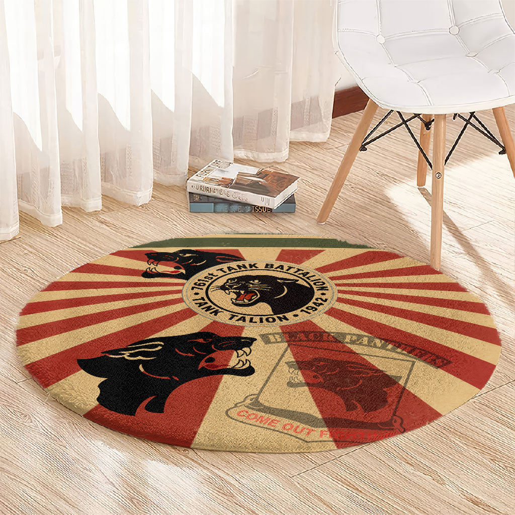 Black Panthers 761st Tank Battalion Round Carpet Come Out Fighting Retro Military
