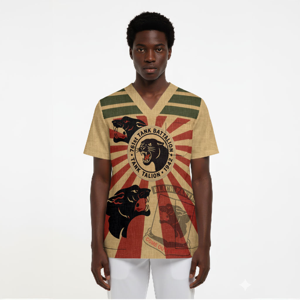 Black Panthers 761st Tank Battalion Scrub Top Come Out Fighting Retro Military