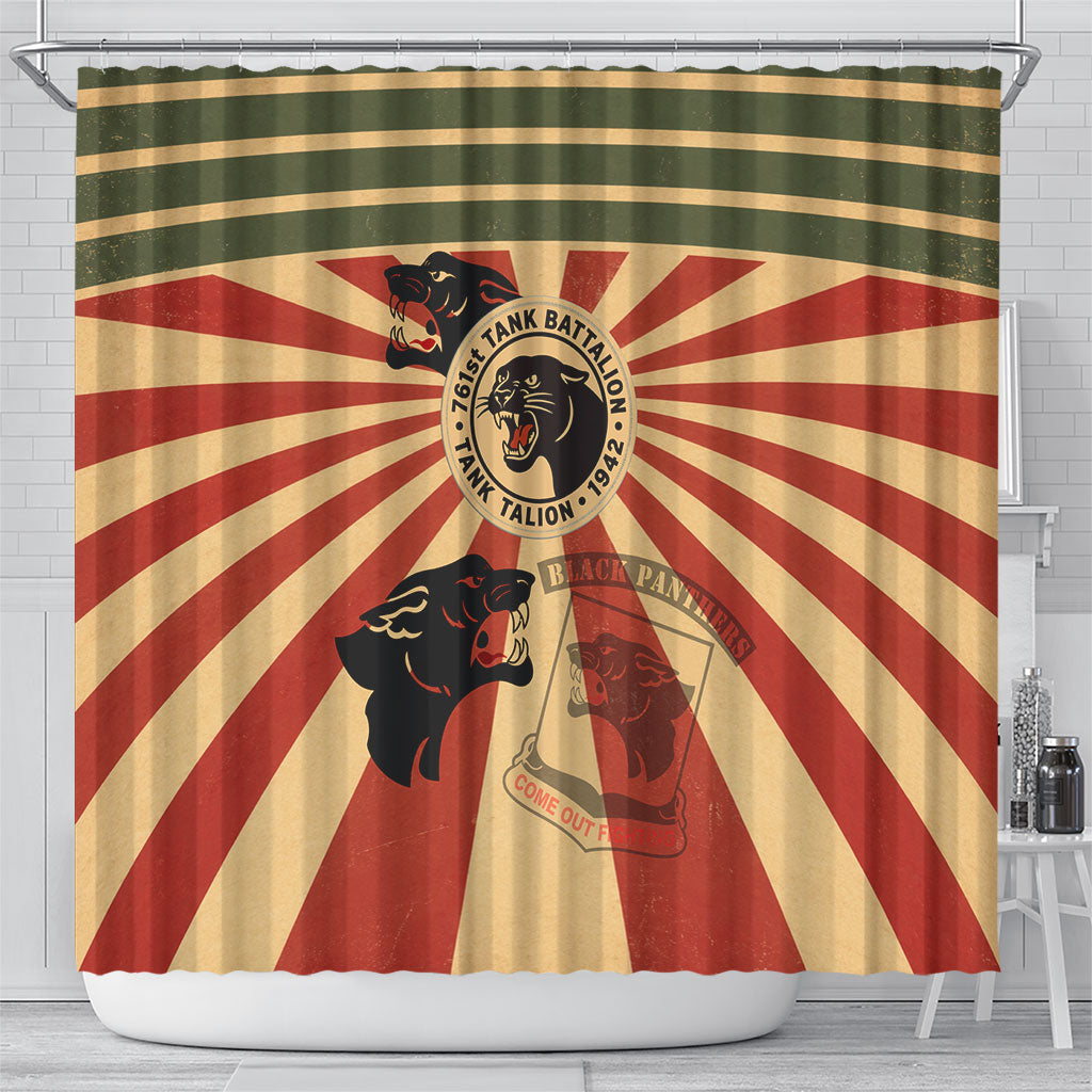 Black Panthers 761st Tank Battalion Shower Curtain Come Out Fighting Retro Military