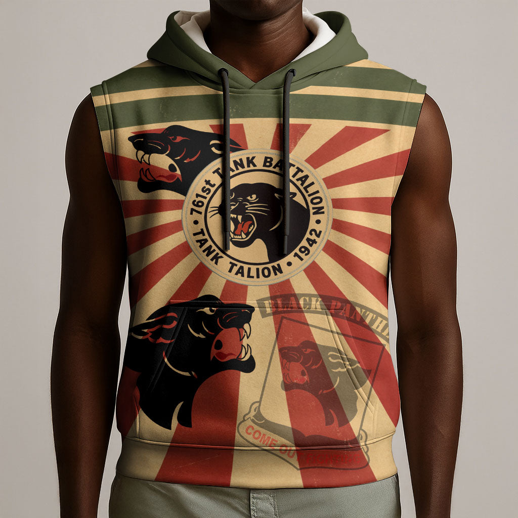 Black Panthers 761st Tank Battalion Sleeveless Hoodie Come Out Fighting Retro Military