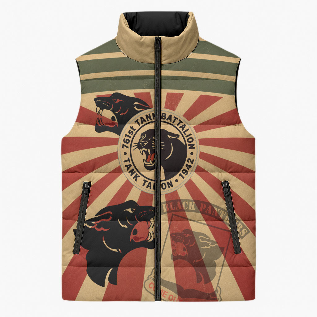 Black Panthers 761st Tank Battalion Sleeveless Puffer Jacket Come Out Fighting Retro Military