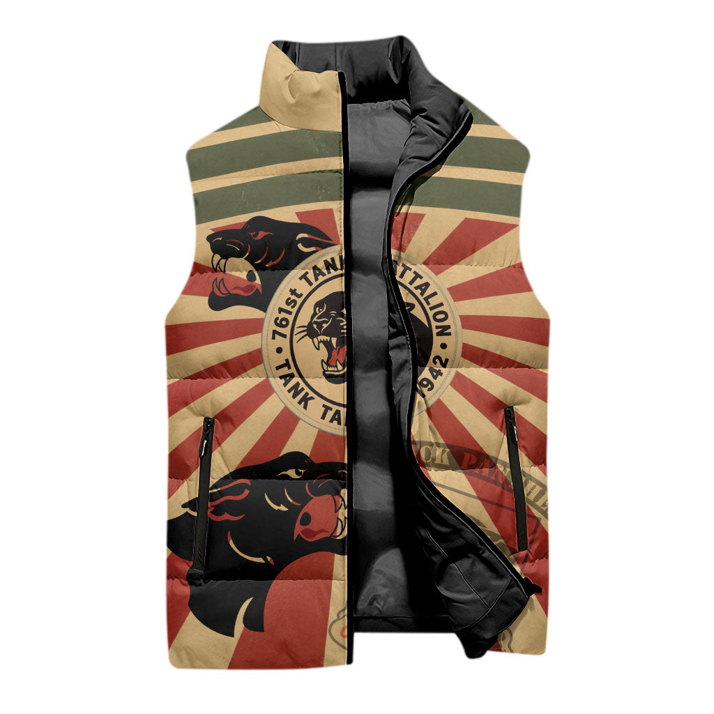 Black Panthers 761st Tank Battalion Sleeveless Puffer Jacket Come Out Fighting Retro Military