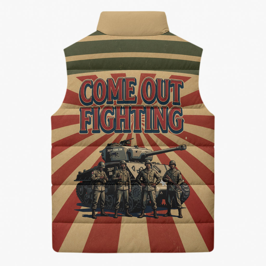 Black Panthers 761st Tank Battalion Sleeveless Puffer Jacket Come Out Fighting Retro Military