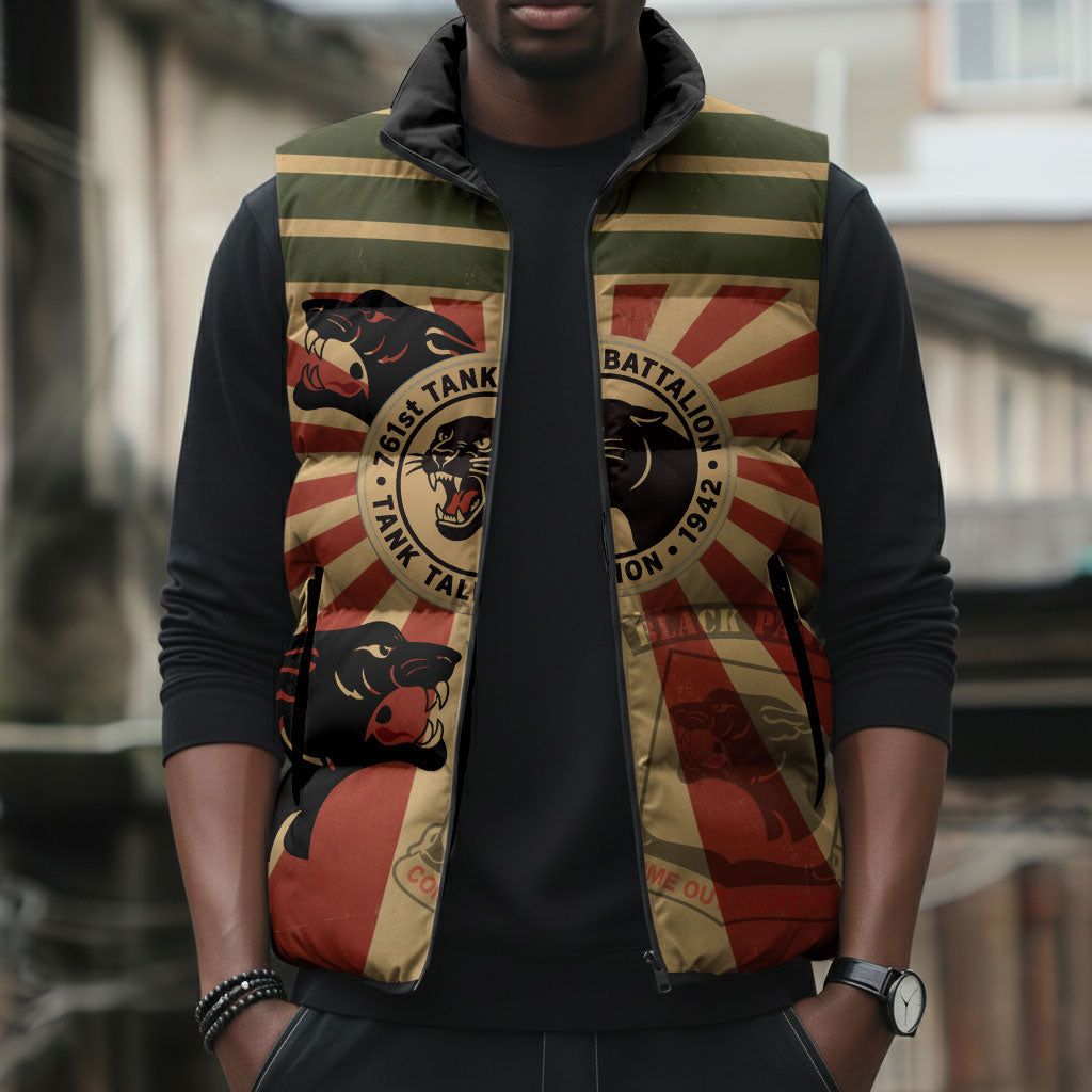 Black Panthers 761st Tank Battalion Sleeveless Puffer Jacket Come Out Fighting Retro Military